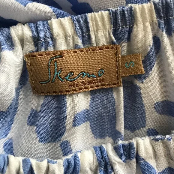 Skemo Beaded Maxi Dress Womens Small Blue White Sleeveless Tube Cover Up Ruffle - Picture 4 of 12